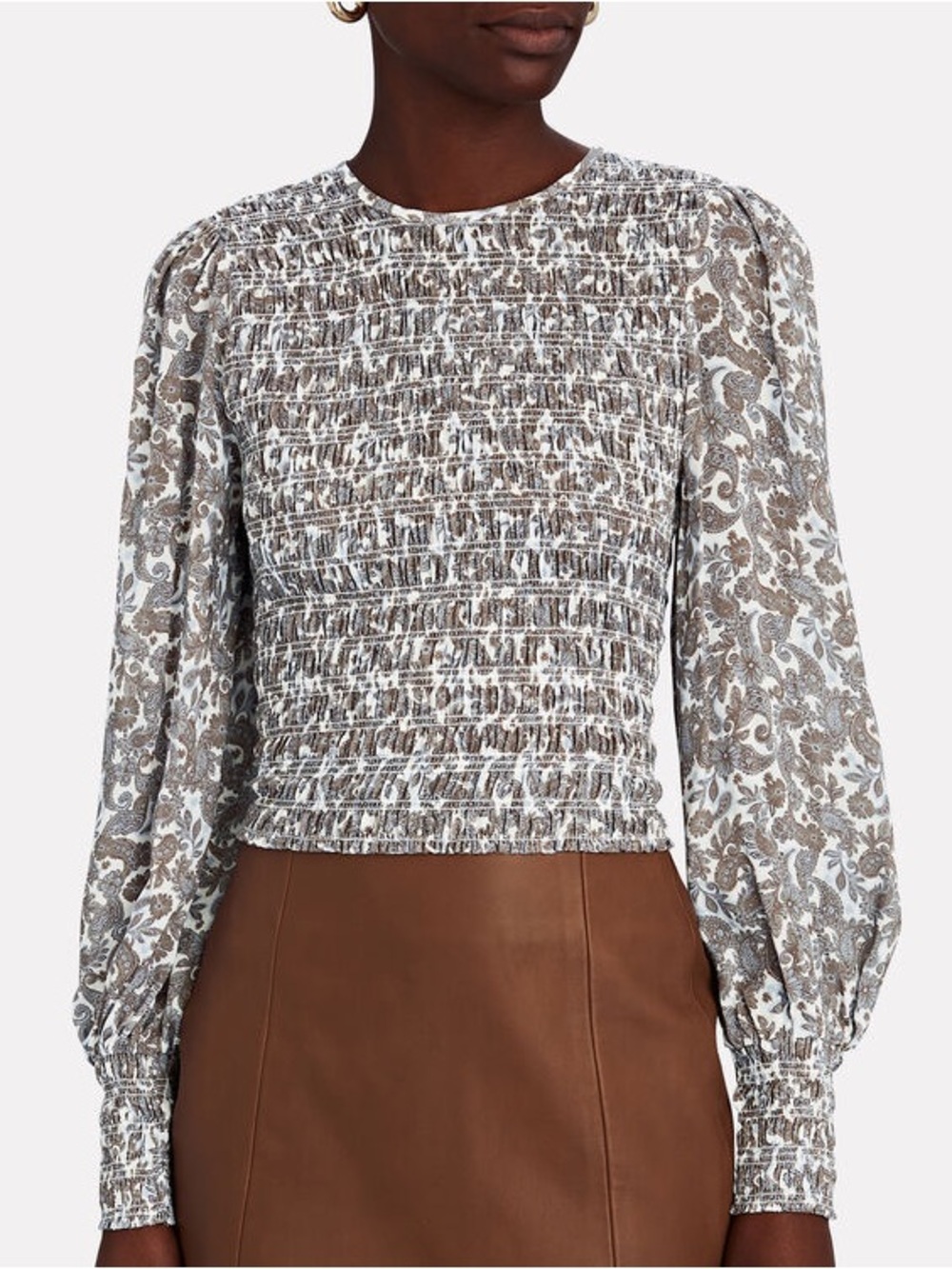 NWT intermix bay smocked printed puff sleeve top in multi